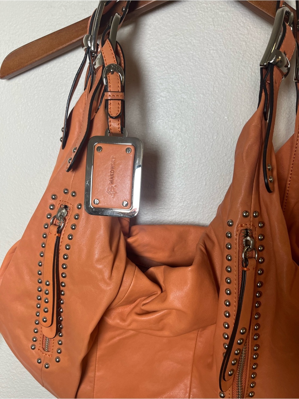 b. makowsky Vintage Y2K Orange Stud-Trim Hobo Shoulder Bag - Picture 2 of 6